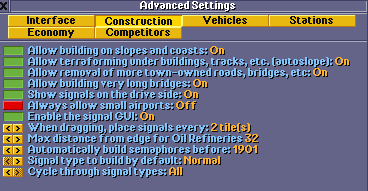 Advanced settings - construction tab